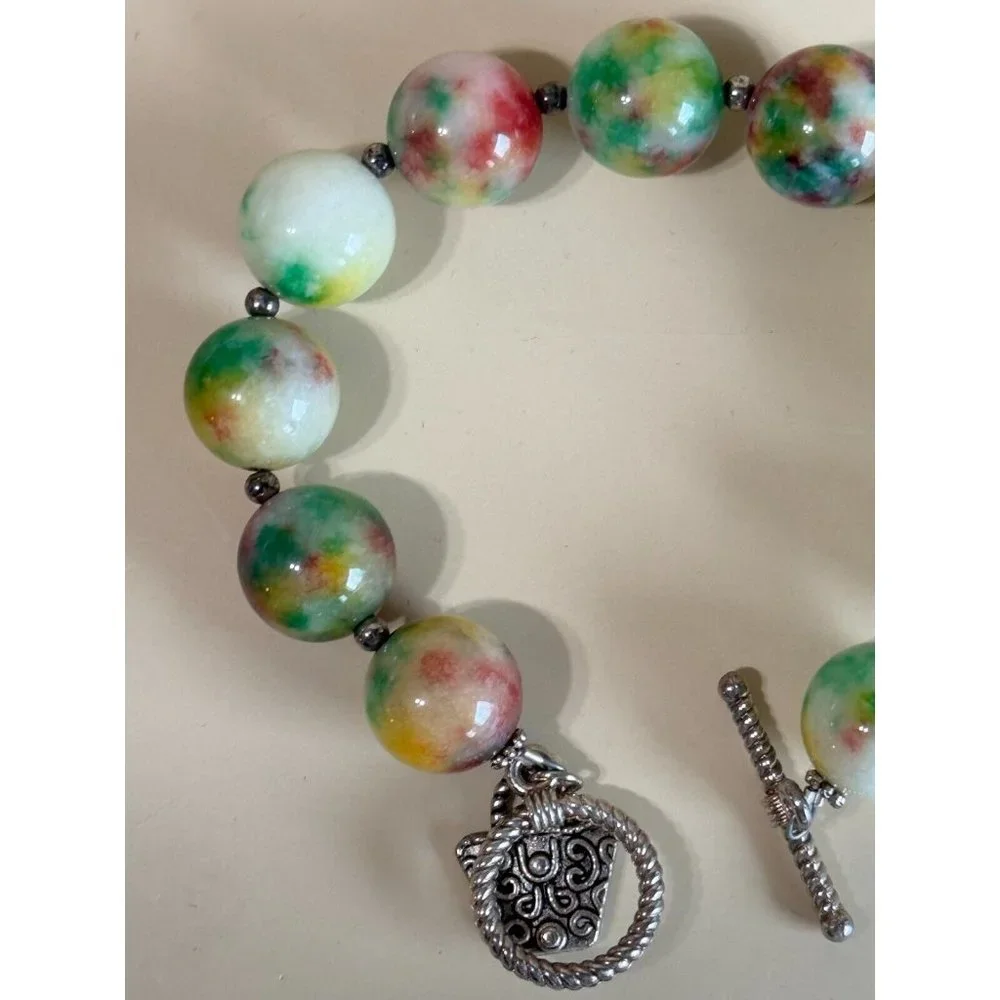 Vintage Muticolor Quartz Agate Gemstone Bracelet 8" - Picture 4 of 7